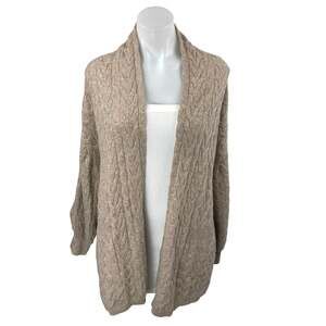 Repeat 100% Cashmere Tan Cable Knit Open Front Long Sleeve Cardigan Sweater XXS